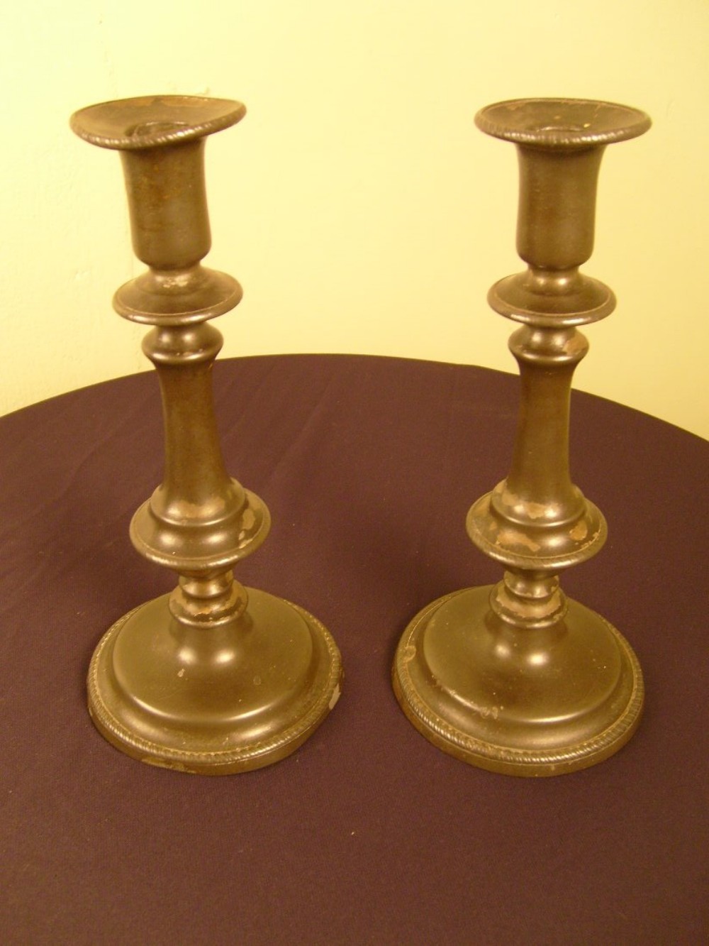 PAIR IOF VICTORIAN  PEWTER CANDLE STICKS
