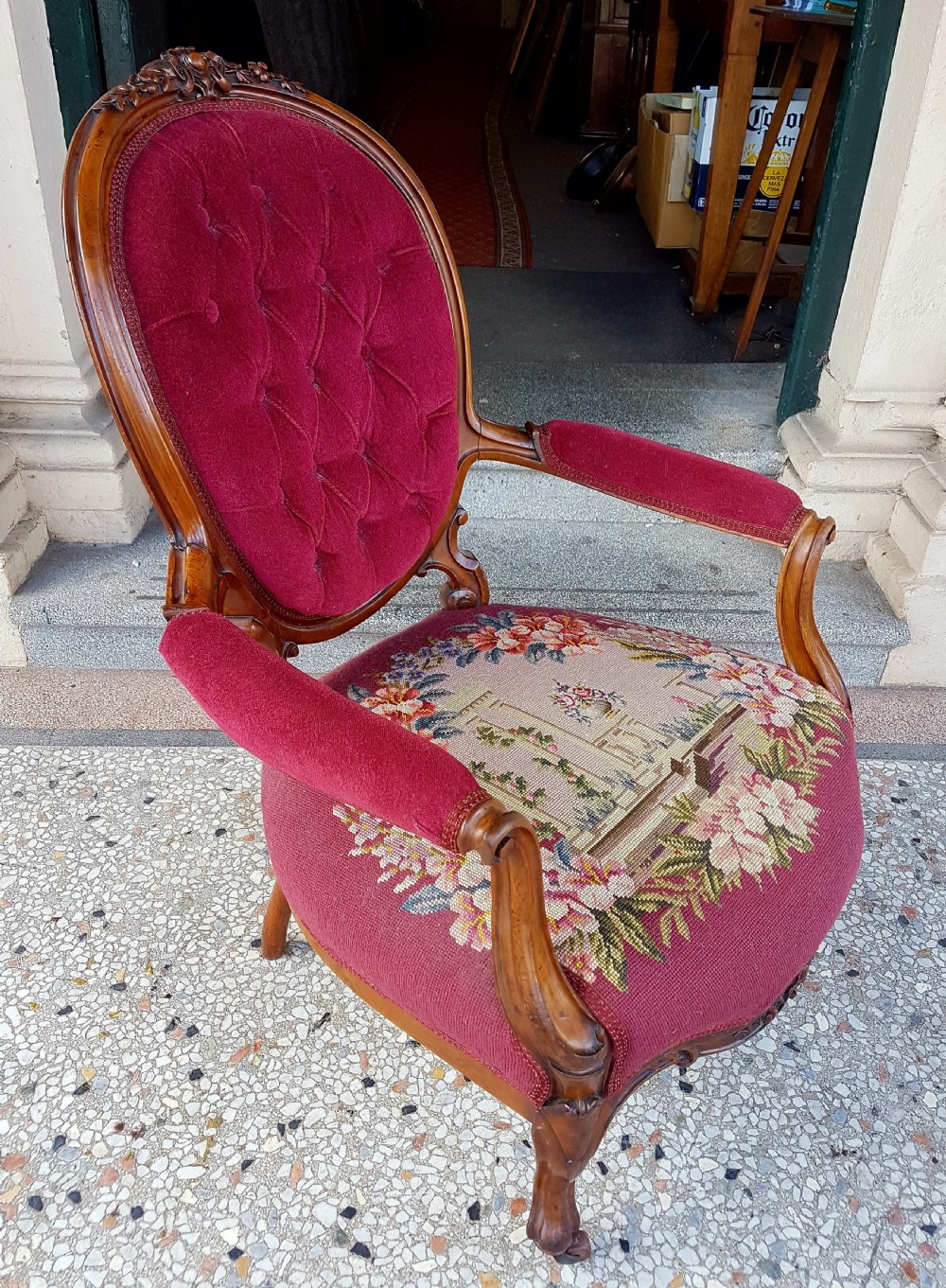 ANTIQUE  WALNUT ARM CHAIR View II