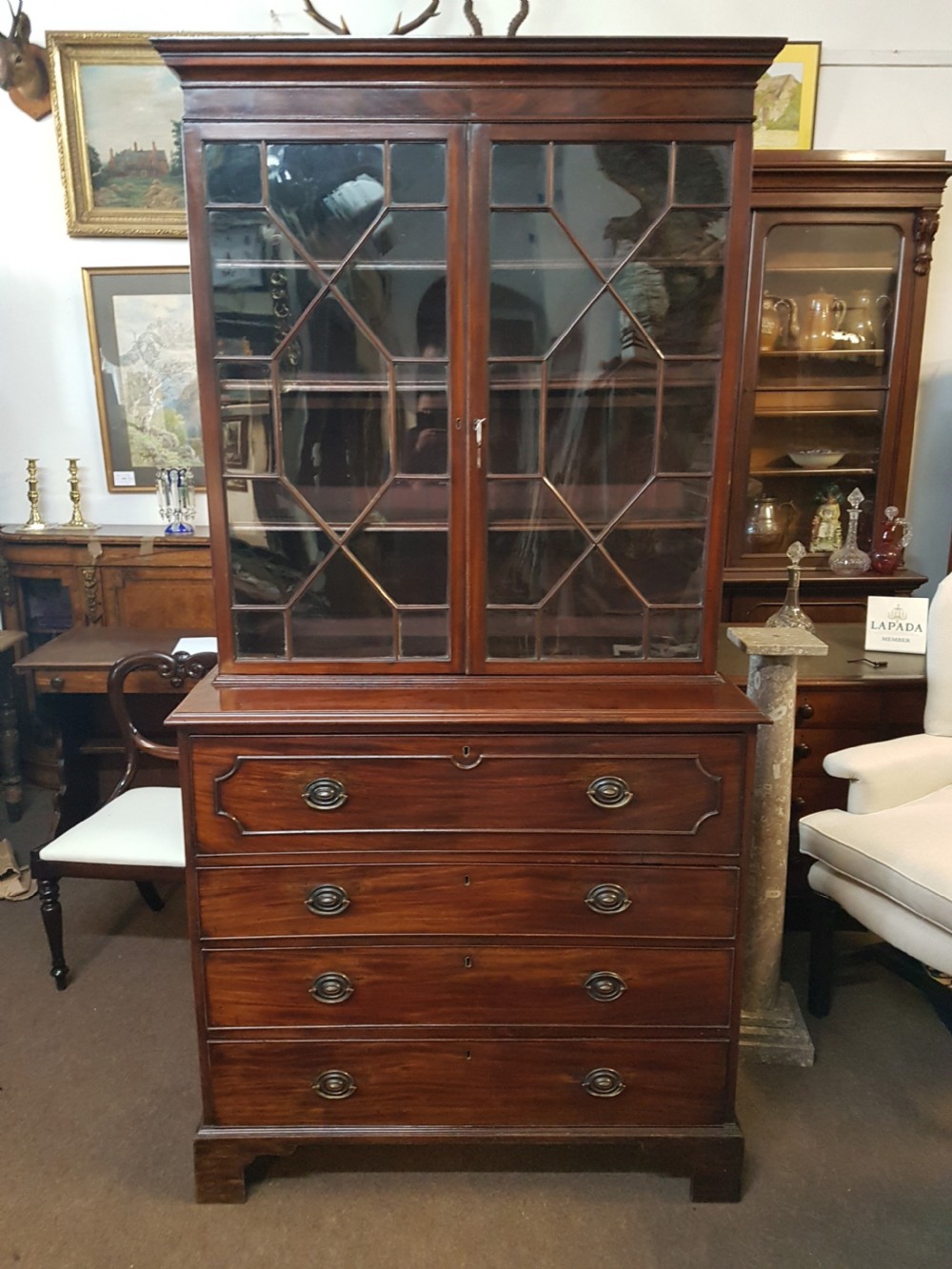 ANTIQUE SECRETAIRE BOOK CASE 