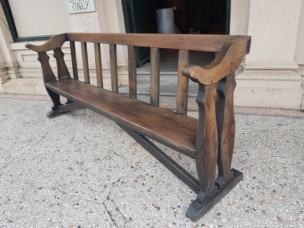  ANTIQUE PITCH PINE BENCH / PEW . SETTLE  View III