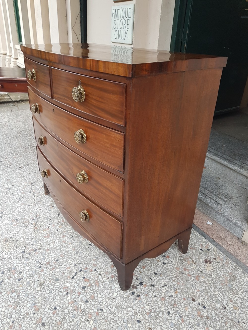 ANTIQUE BOW FRONTED CHEST OF DRAWERS  View III