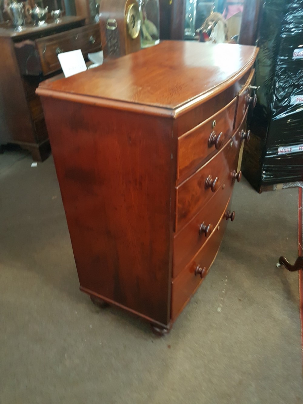 ANTIQUE BOW FRONTED CHEST OF DRAWERS  View III