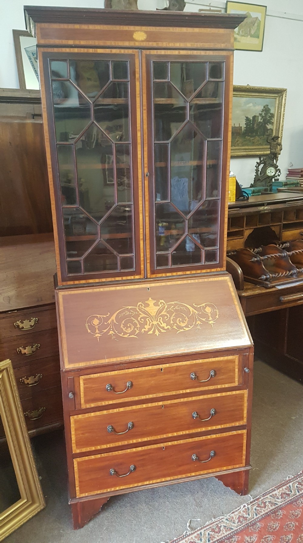 EDWARDIAN BUREAU BOOKCASE 