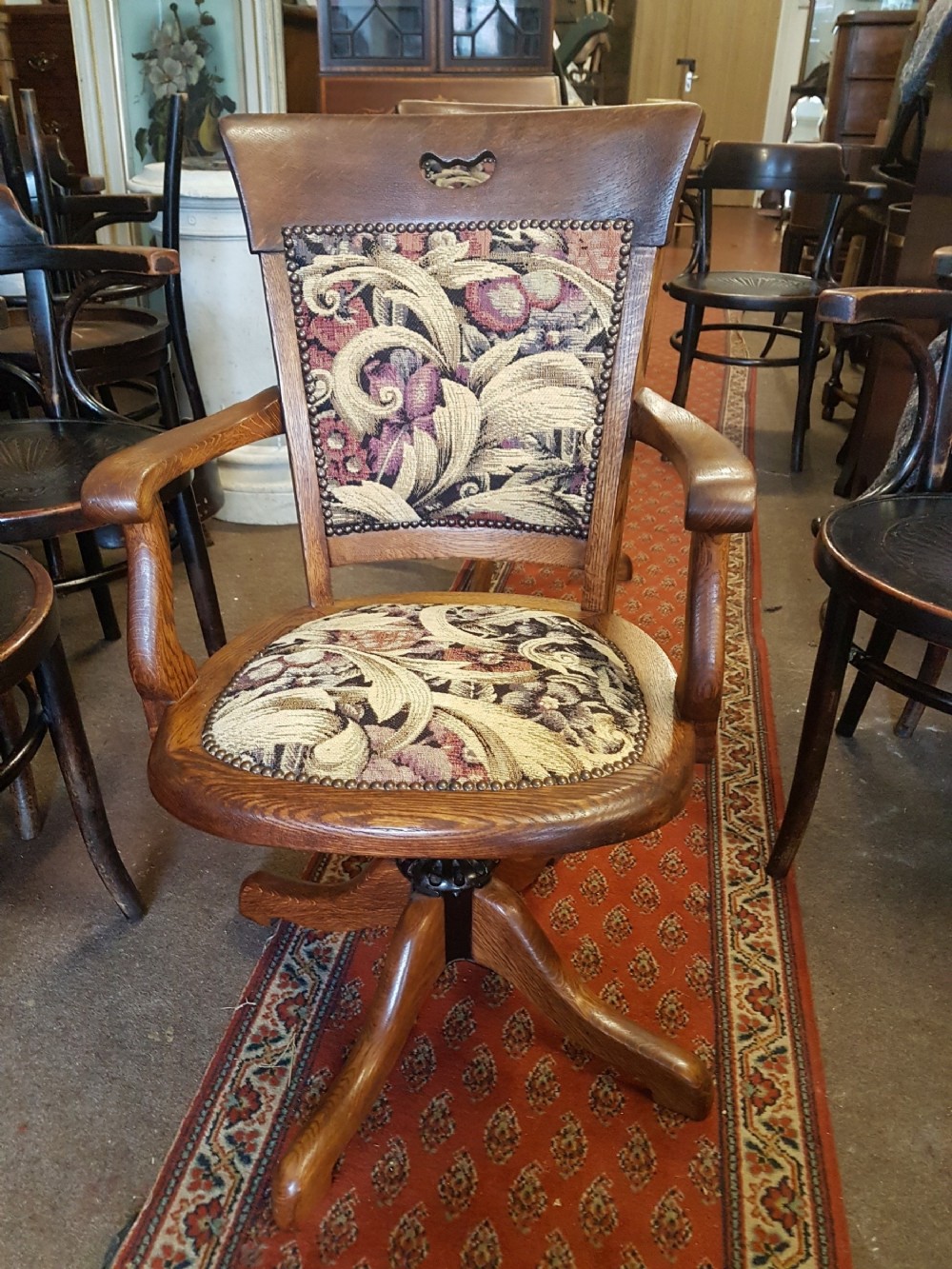 ANTIQUE OAK DESK SWIVEL  ARMCHAIR 