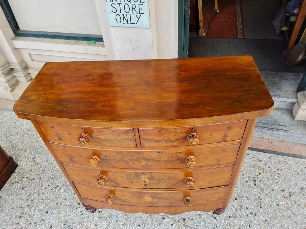 VICTORIAN BOW FRONTED CHEST OF DRAWERS  View IV