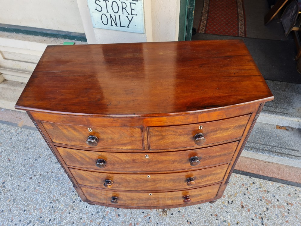 ANTIQUE  MAHOGANY BOW FRONTED CHEST OF DRAWERS View IV