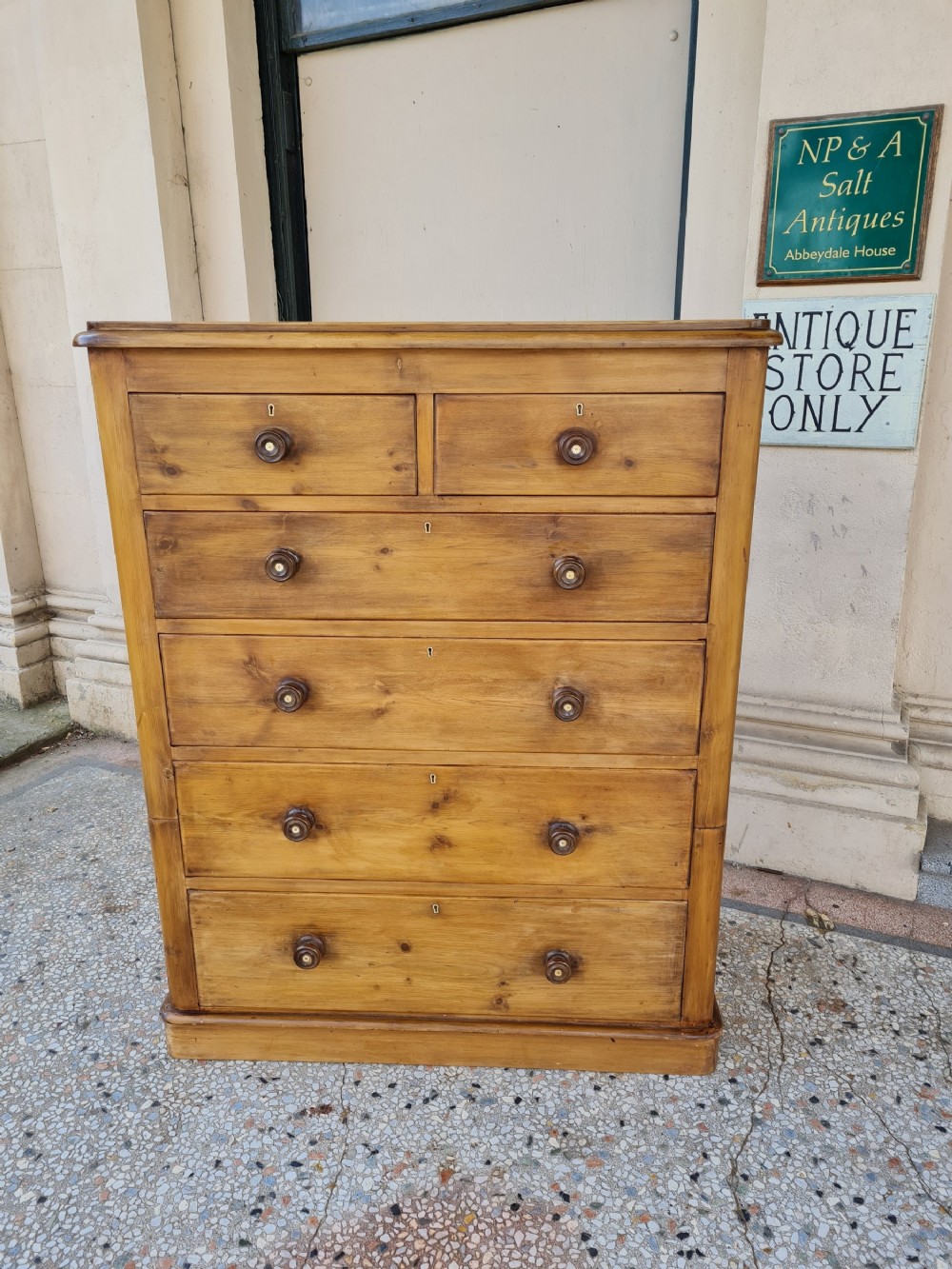 LARGE ANTIQUE PINE CHEST OF DRAWERS 