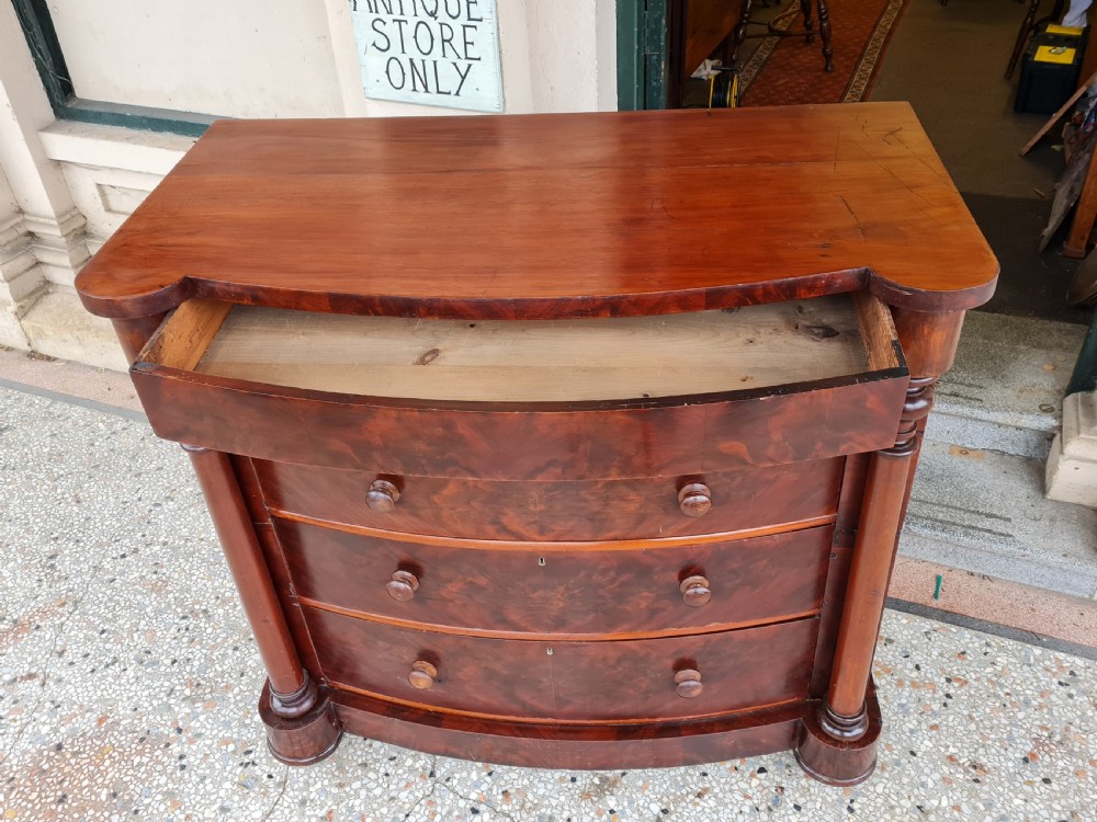 LARGE ANTIQUE  MAHOGANY BOW FRONTED CHEST OF DRAWERS  View IV