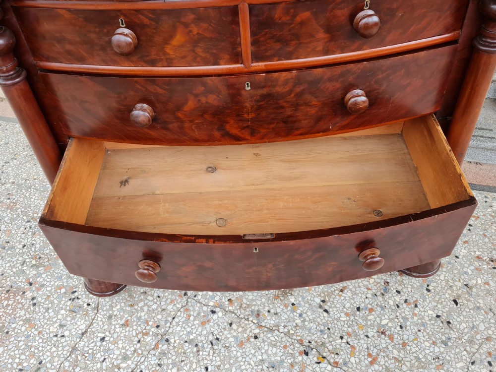 LARGE ANTIQUE  MAHOGANY BOW FRONTED CHEST OF DRAWERS  View IX