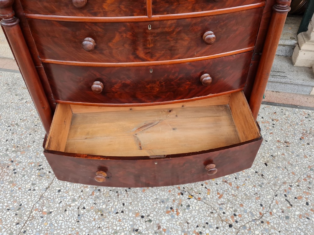 LARGE ANTIQUE  MAHOGANY BOW FRONTED CHEST OF DRAWERS  View X