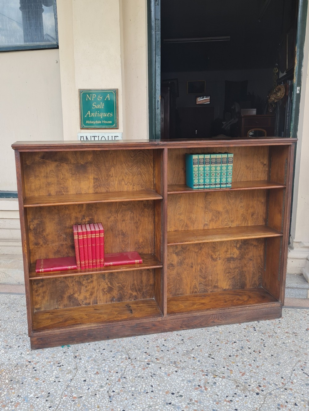  ANTIQUE  LARGE OAK OPEN BOOKCASE 