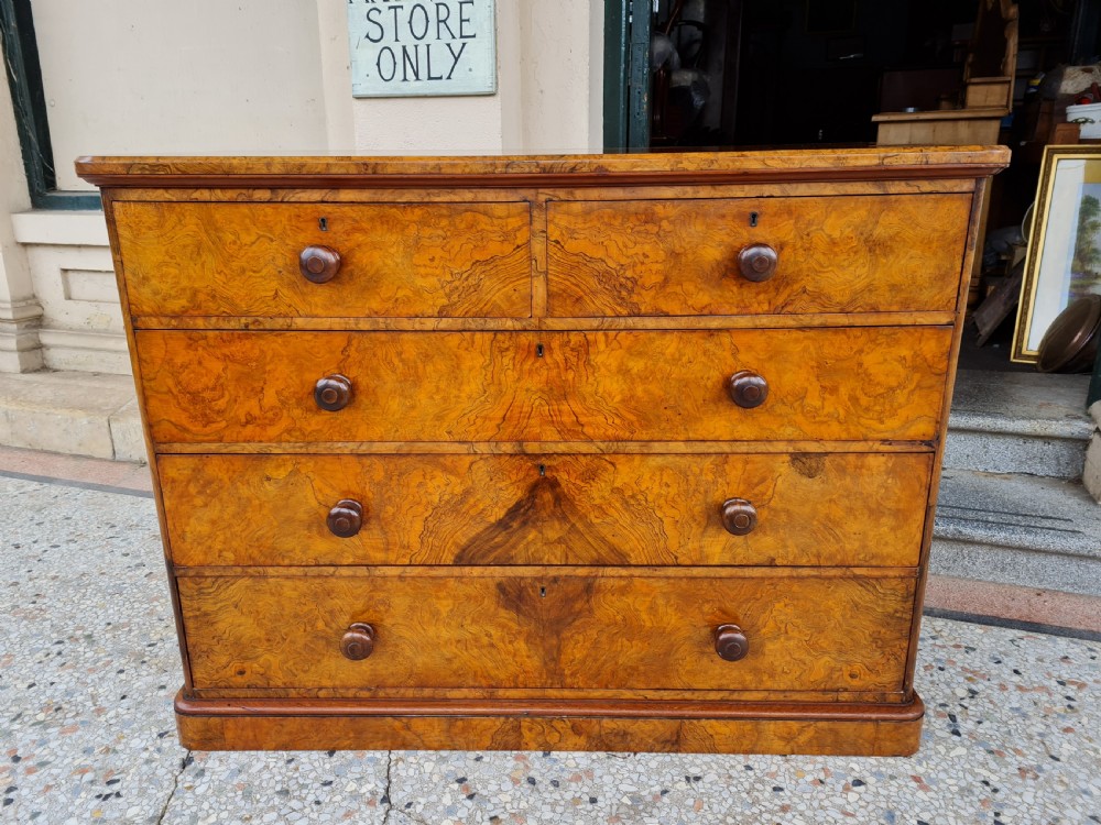 ANTIQUE BURR WALNUT CHEST OF DRAWERS
