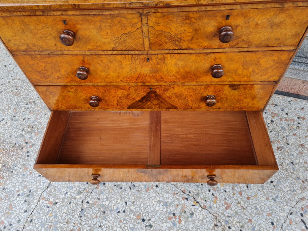 ANTIQUE BURR WALNUT CHEST OF DRAWERS View VI