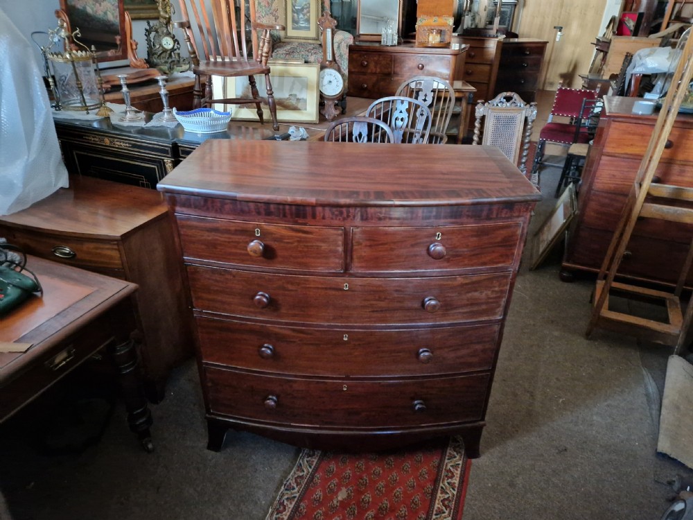 ANTIQUE MAHOGANY BOW FRONTED CHEST OF DRAWERS  View VII