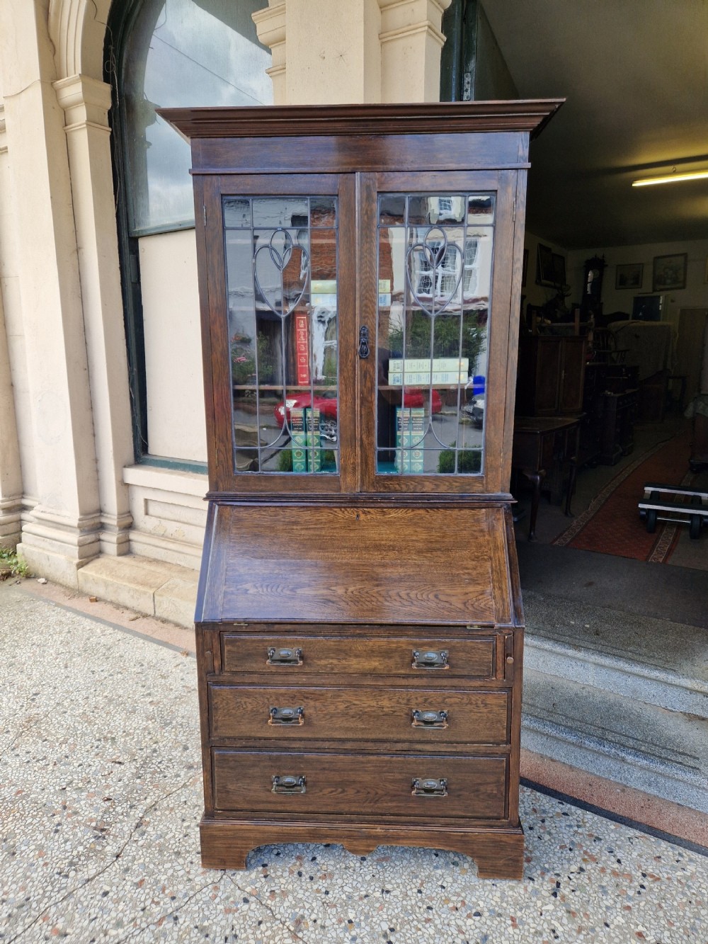 OAK ART NOUVEAU BUREAU BOOKCASE 