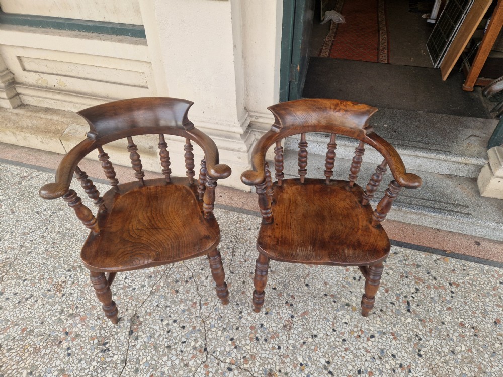 A GOOD PAIR OF VICTORIAN ASH AND ELM CAPTAINS /DESK  CHAIRS  View VII