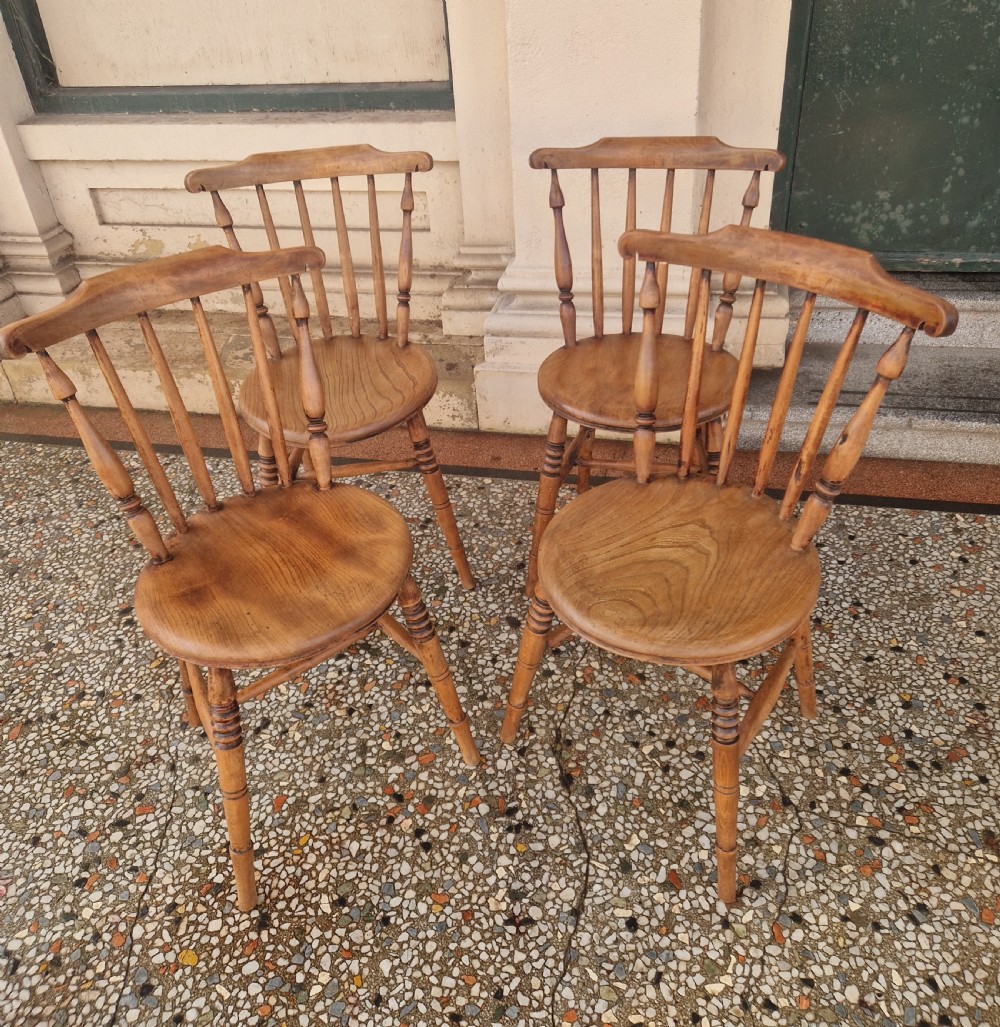 SET OF FOUR VICTORIAN  COUNTRY ELM AND BEECH PENNY CHAIRS
