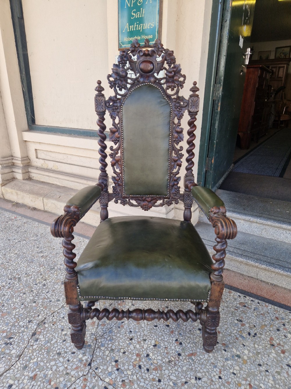 VICTORIAN CARVED OAK ARM CHAIR 