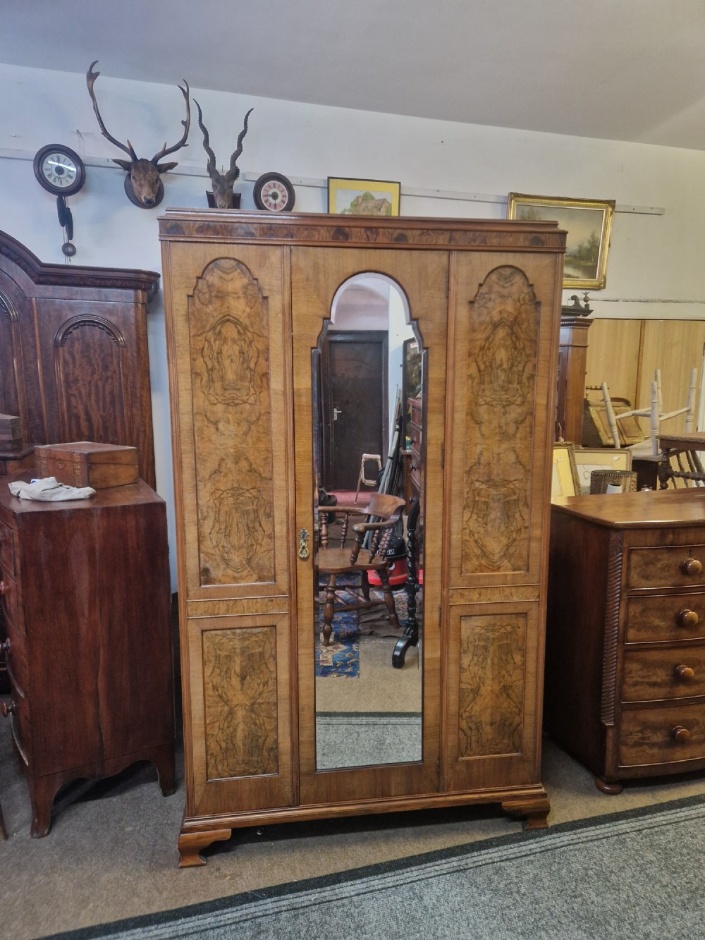 ANTIQUE BURR WALNUT WARDROBE