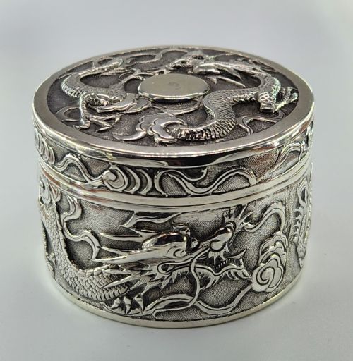 CHINESE SILVER DRAGON EXPORT BOX WANG HING ... 10