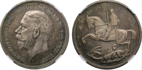 George V 1935 Proof Jubilee Crown, Raised Edge Lettering Pf64