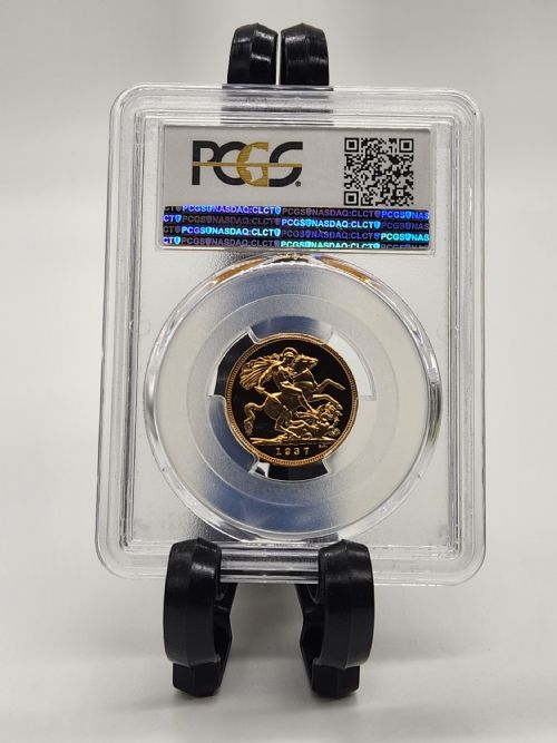 fig 1. Extremely Rare High Grade George VI 1937 Gold Proof Full Sovereign Coin PF66+CAM