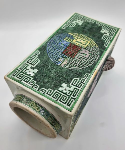 A RARE CHINESE ROSE-VERTE BISCUIT ENAMELLED VASE, ... 4