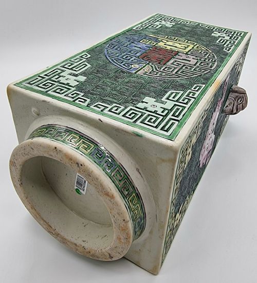 A RARE CHINESE ROSE-VERTE BISCUIT ENAMELLED VASE, ... 5