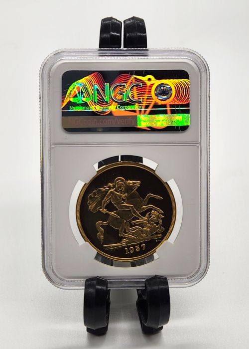 fig 1. 1937 King George VI Coronation Year Quintuple Gold Proof Sovereign Coin NGC GRADED PF63 CAMEO