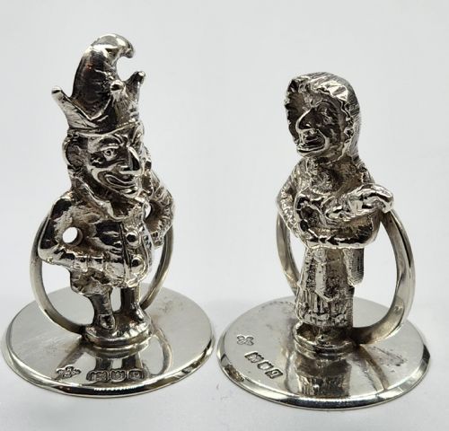 fig 1. A Rare Pair of Silver Novelty Cast 'Punch and Judy' Card/Menu Holders By Horace Woodward & Co, London 1910