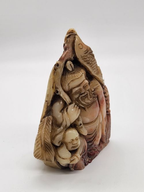 A RARE CHINESE CARVED SHOU LAO SOAPSTONE ... 5