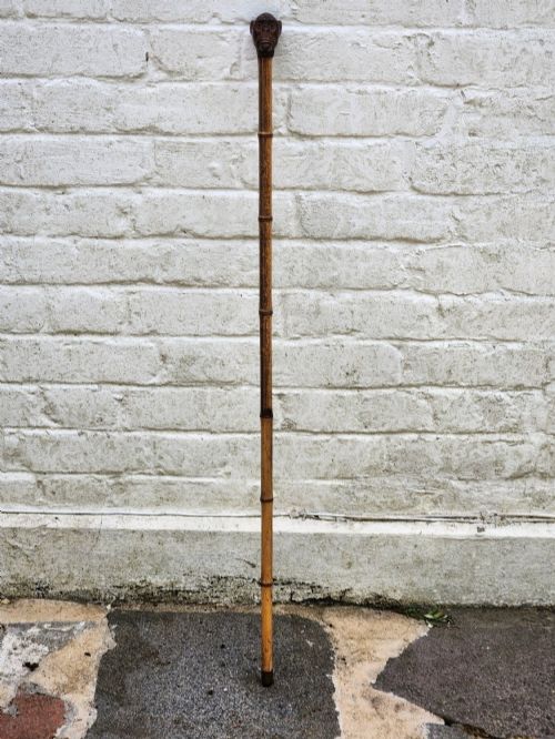 fig 1. A Rare 19th Century Novelty Victorian Automated Monkey Head Bamboo Walking Cane / Stick With Automation Opening Mouth