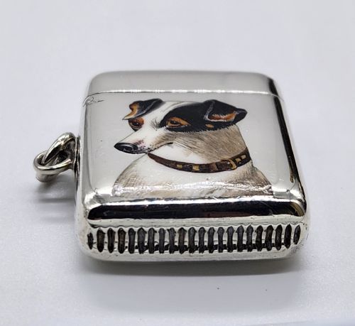 A RARE VICTORIAN SILVER ENAMEL DOG HEAD ... 5