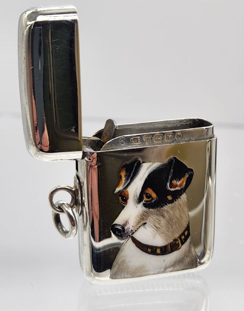 A RARE VICTORIAN SILVER ENAMEL DOG HEAD ... 9