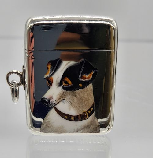 A RARE VICTORIAN SILVER ENAMEL DOG HEAD ... 4