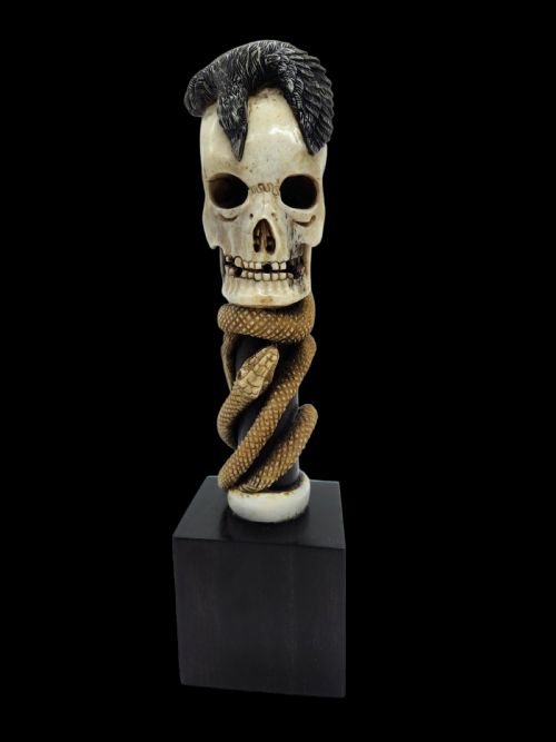 fig 1. A Rare Japanese Okimono Meiji Period Carving of A Skull With a Feathered Bird Entwined By A Snake 