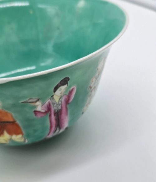 AN EXQUISITE CHINESE TURQUOISE PORCELAIN BOWL WITH A QIANLONG MARK QING DYNASTY - ADDITIONAL PHOTO 22