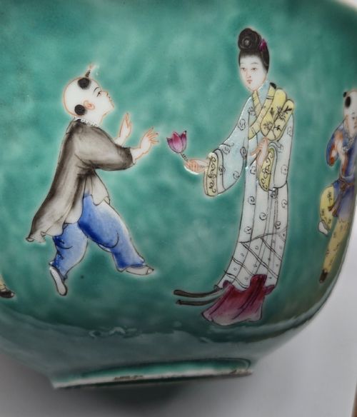 AN EXQUISITE CHINESE TURQUOISE PORCELAIN BOWL WITH A QIANLONG MARK QING DYNASTY - ADDITIONAL PHOTO 25