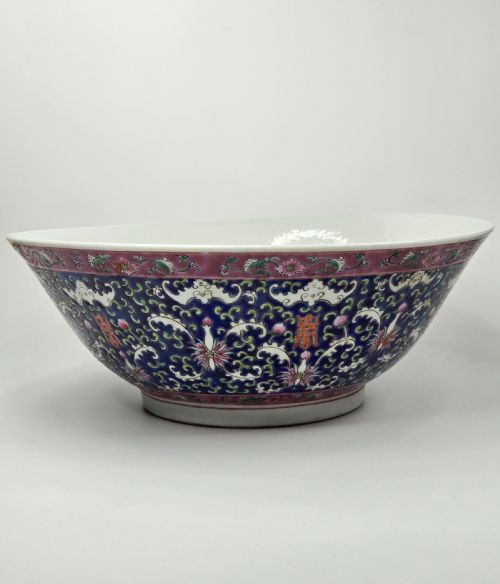 EXQUISITE LARGE HAND PAINTED CHINESE PORCELAIN COBALT BLUE MOTIFS PUNCH BOWL - ADDITIONAL PHOTO 9