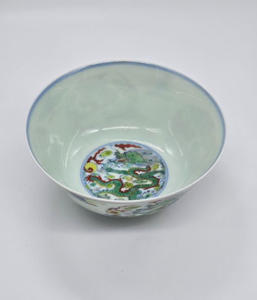 CHINESE DOUCAI "DRAGON" BOWL YONGZHENG MARK QING ... 20