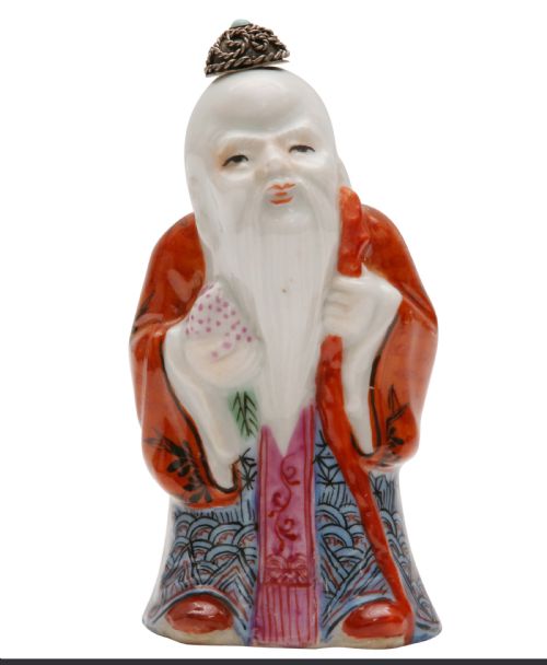A CHINESE FIGURAL FAMILLE ROSE PORCELAIN SNUFF BOTTLE OF SHOULAO LATE 19TH CENTURY - ADDITIONAL PHOTO 13