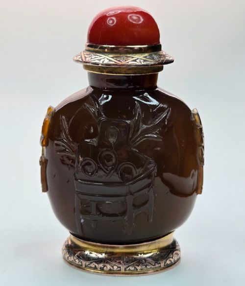 CARTIER PARIS ART DECO 18K GOLD CARVED SHADOW AGATE SCENT SNUFF BOTTLE - ADDITIONAL PHOTO 3