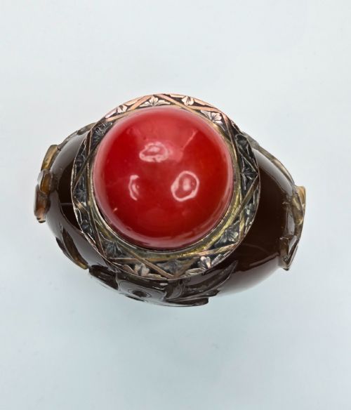 CARTIER PARIS ART DECO 18K GOLD CARVED SHADOW AGATE SCENT SNUFF BOTTLE - ADDITIONAL PHOTO 7