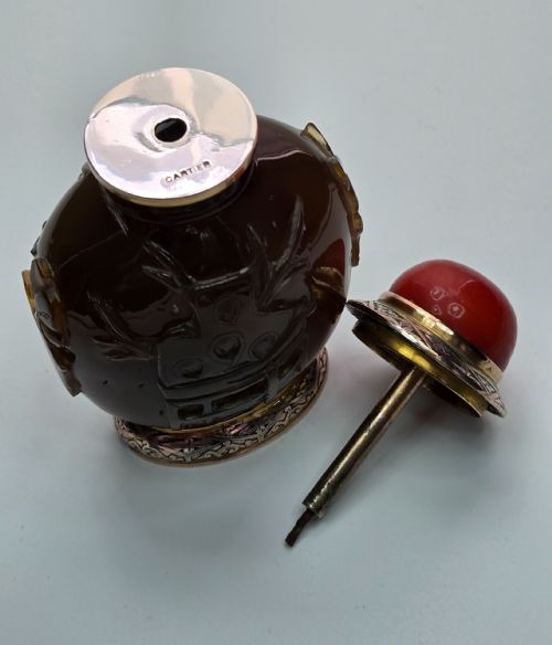 CARTIER PARIS ART DECO 18K GOLD CARVED SHADOW AGATE SCENT SNUFF BOTTLE - ADDITIONAL PHOTO 13