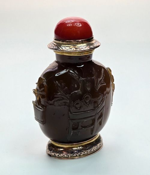 CARTIER PARIS ART DECO 18K GOLD CARVED SHADOW AGATE SCENT SNUFF BOTTLE - ADDITIONAL PHOTO 16