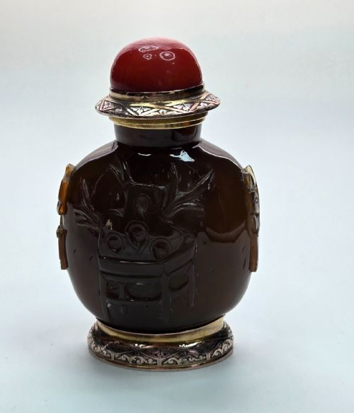 CARTIER PARIS ART DECO 18K GOLD CARVED SHADOW AGATE SCENT SNUFF BOTTLE - ADDITIONAL PHOTO 17