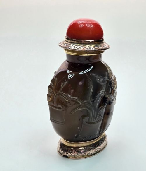 CARTIER PARIS ART DECO 18K GOLD CARVED SHADOW AGATE SCENT SNUFF BOTTLE - ADDITIONAL PHOTO 19