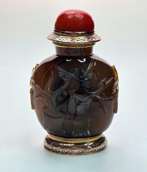 CARTIER PARIS ART DECO 18K GOLD CARVED SHADOW AGATE SCENT SNUFF BOTTLE - ADDITIONAL PHOTO 20