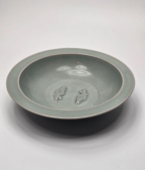 ANTIQUE CHINESE LONGQUAN CELADON TWIN FISH DISH-20CM ... 5