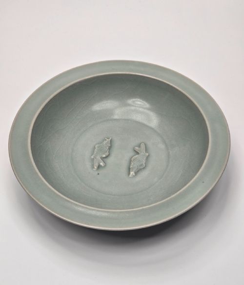 ANTIQUE CHINESE LONGQUAN CELADON TWIN FISH DISH-20CM ... 6